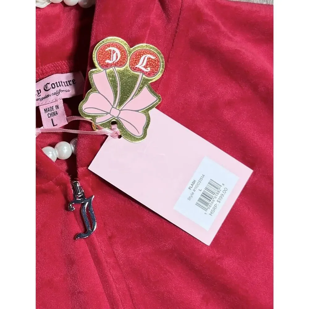 JUICY COUTURE NWT Velour Tracksuit Bling OG Hoodie & Pant's Color Flash Sz Large